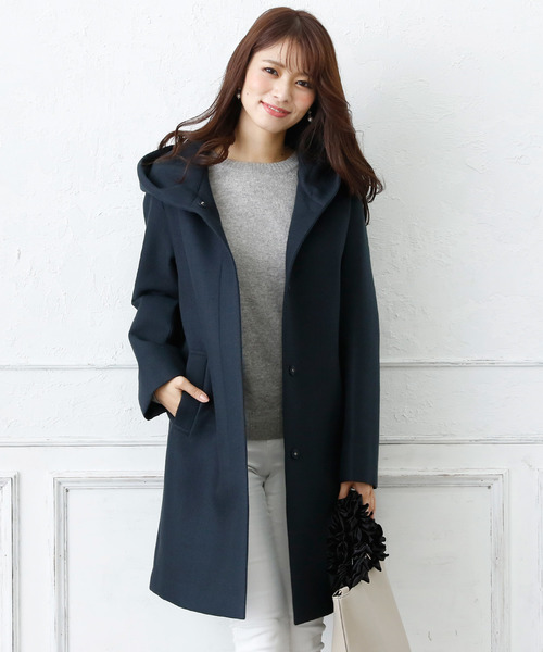 ElegChic(エレグシック)の「シンプルボンディングフード ロング コート 結婚式対応(モッズコート・レディース・チャコールグレー/カーキ/ネイビー・M)」の3枚目の写真