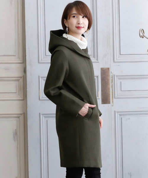 ElegChic(エレグシック)の「シンプルボンディングフード ロング コート 結婚式対応(モッズコート・レディース・チャコールグレー/カーキ/ネイビー・M)」の18枚目の写真