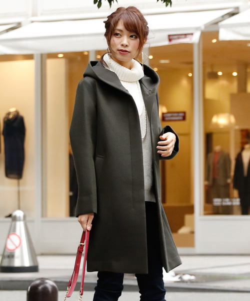 ElegChic(エレグシック)の「シンプルボンディングフード ロング コート 結婚式対応(モッズコート・レディース・チャコールグレー/カーキ/ネイビー・M)」の7枚目の写真