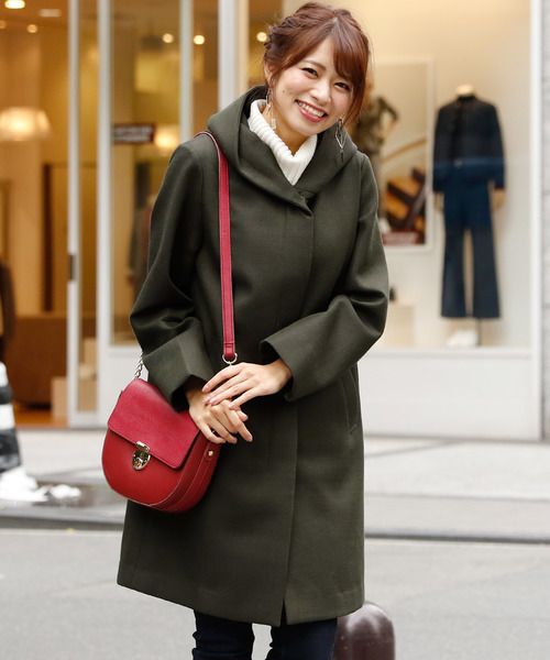 ElegChic(エレグシック)の「シンプルボンディングフード ロング コート 結婚式対応(モッズコート・レディース・チャコールグレー/カーキ/ネイビー・M)」の22枚目の写真