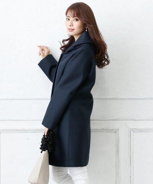 ElegChic(エレグシック)の「シンプルボンディングフード ロング コート 結婚式対応(モッズコート・レディース・チャコールグレー/カーキ/ネイビー・M)」の15枚目の写真