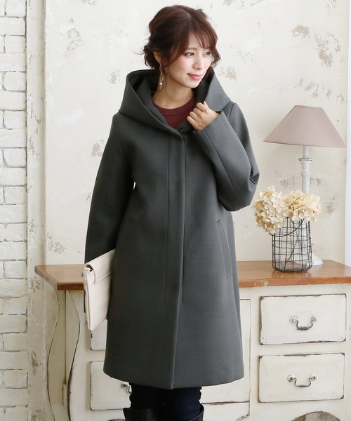 ElegChic(エレグシック)の「シンプルボンディングフード ロング コート 結婚式対応(モッズコート・レディース・チャコールグレー/カーキ/ネイビー・M)」の5枚目の写真