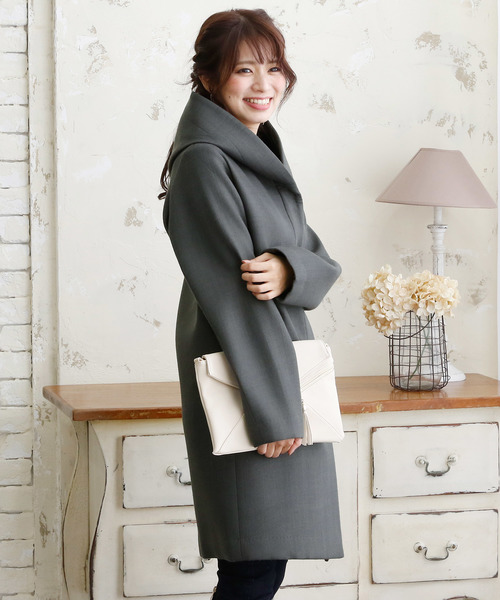 ElegChic(エレグシック)の「シンプルボンディングフード ロング コート 結婚式対応(モッズコート・レディース・チャコールグレー/カーキ/ネイビー・M)」の12枚目の写真