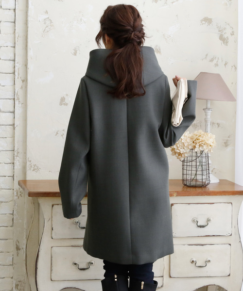 ElegChic(エレグシック)の「シンプルボンディングフード ロング コート 結婚式対応(モッズコート・レディース・チャコールグレー/カーキ/ネイビー・M)」の16枚目の写真