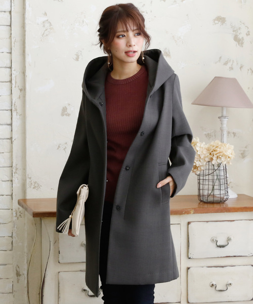 ElegChic(エレグシック)の「シンプルボンディングフード ロング コート 結婚式対応(モッズコート・レディース・チャコールグレー/カーキ/ネイビー・M)」の9枚目の写真