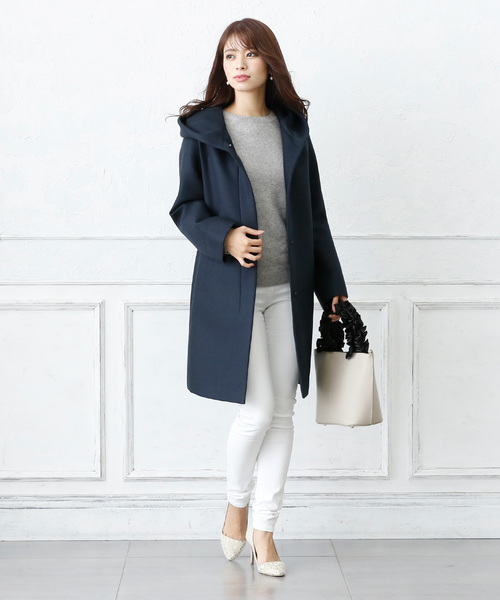 ElegChic(エレグシック)の「シンプルボンディングフード ロング コート 結婚式対応(モッズコート・レディース・チャコールグレー/カーキ/ネイビー・M)」の10枚目の写真