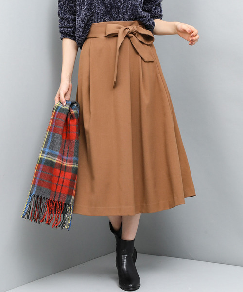 VIS（ビス）の「【泉里香着用アイテム】ベルト付ミモレ丈スカート（スカート・レディース・ネイビー/グリーン/キャメル・S/M）」の3枚目の写真