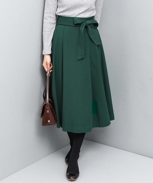 VIS（ビス）の「【泉里香着用アイテム】ベルト付ミモレ丈スカート（スカート・レディース・ネイビー/グリーン/キャメル・S/M）」の2枚目の写真
