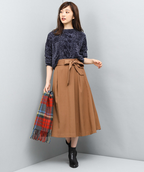 VIS（ビス）の「【泉里香着用アイテム】ベルト付ミモレ丈スカート（スカート・レディース・ネイビー/グリーン/キャメル・S/M）」の11枚目の写真