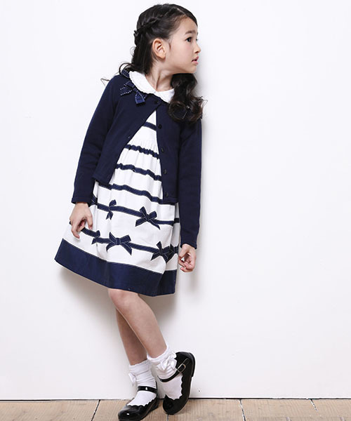 Tartine Et Chocolat タルティーヌエショコラ の Tartine Et Chocolat グログランリボンプリントボーダーワンピース 140cm ワンピース Wear