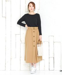 フロントボタンニットソードッキングワンピース