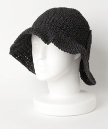 バックリボンデザインつば広麦わら帽子