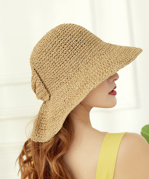 STYLEBLOCK（スタイルブロック）の「バックリボンデザインつば広麦わら帽子（ハット・レディース・ブラック/ベージュ/カーキ/ピンク/ブラウン系その他/キャメル/ピンク系その他・FREE）」の4枚目の写真