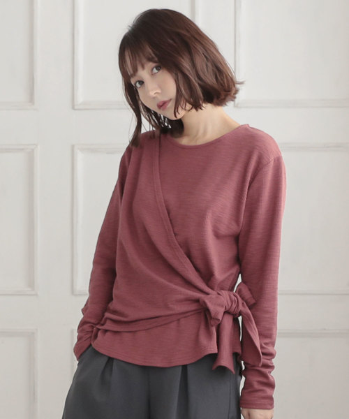 KOBE LETTUCE(コウベレタス)の「サイドリボンレイヤードトップス(Tシャツ/カットソー・レディース・ブラック/カーキ/ピンク系その他・FREE)」の3枚目の写真