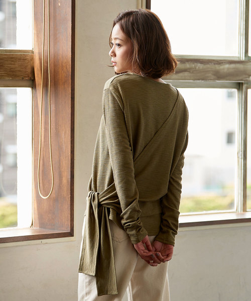 KOBE LETTUCE(コウベレタス)の「サイドリボンレイヤードトップス(Tシャツ/カットソー・レディース・ブラック/カーキ/ピンク系その他・FREE)」の6枚目の写真
