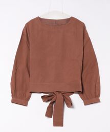 ツイルピーチバックリボンボリュームスリーブブラウス