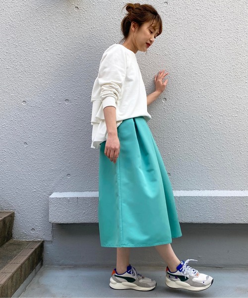 BE NEAT（ビーニート）の「【日本製】ディープタックスカート（スカート・レディース・ベージュ/オレンジ/グリーン・M）」の5枚目の写真