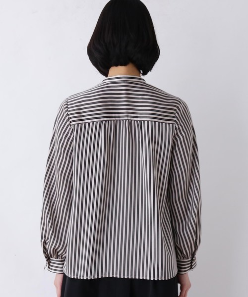 大きいサイズあり 13号 15号 セール トップス ストライプスタンドカラーブラウス シャツ ブラウス Soup スープ のファッション