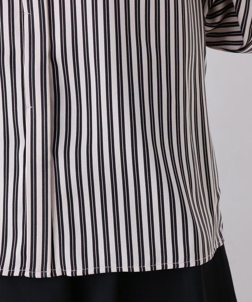 大きいサイズあり 13号 15号 セール トップス ストライプスタンドカラーブラウス シャツ ブラウス Soup スープ のファッション