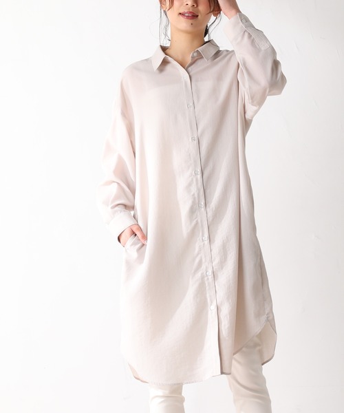 Honeys(ハニーズ)の「シャツワンピース(シャツワンピース・レディース・ネイビー/ベージュ/グリーン/ピンク・L/M/LL)」の2枚目の写真