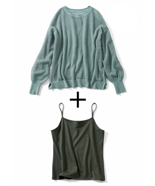 IEDIT（イディット）の「ＩＥＤＩＴ　ドロップショルダーのシアーニットセット（ニット/セーター・レディース・ブラウン系その他/ブラック/グリーン系その他/アイボリー・MEDIUM/XX-LARGE/LARGE/X-LARGE/XXX-LARGE/SMALL）」の9枚目の写真