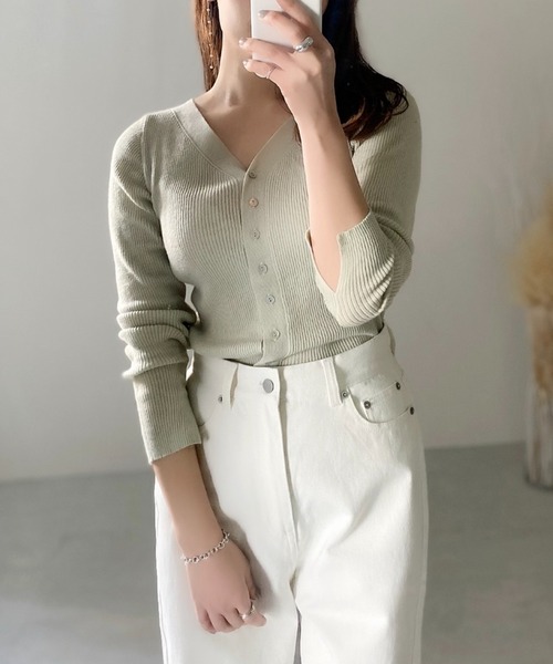 KOBE LETTUCE(コウベレタス)の「2タイプシアーリブニットカーディガン(カーディガン/ボレロ・レディース・ホワイト系その他/ブルー系その他/ベージュ/ミント/グレー/ライトブルー/ベージュ系その他/ホワイト系その他2/グリーン系その他/グレー系その他・1/2)」の7枚目の写真