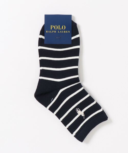 Polo Ralph Lauren レディース オーガニックコットン混 ワンポイント ボーダー柄 クルーソックス