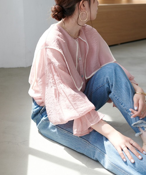 【WEB限定】セーラーカラーパイピングブラウス