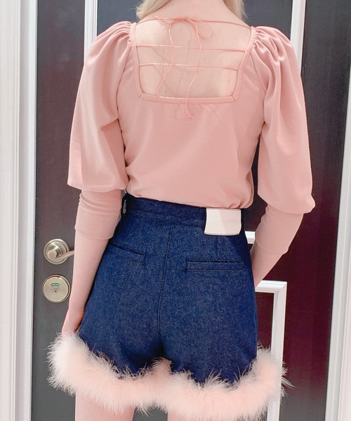 lilLilly(リルリリー)の「バックオープンパワショルトップス(Tシャツ/カットソー・レディース・ホワイト/ブラック/ブルー/ピンク・FREE)」の15枚目の写真