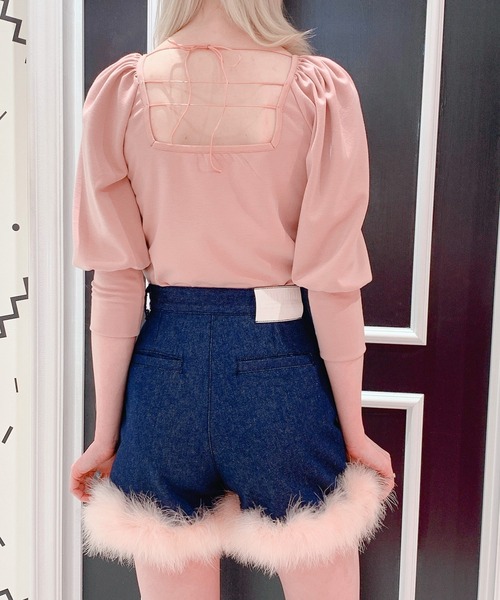 lilLilly(リルリリー)の「バックオープンパワショルトップス(Tシャツ/カットソー・レディース・ホワイト/ブラック/ブルー/ピンク・FREE)」の8枚目の写真