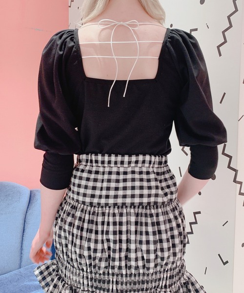 lilLilly(リルリリー)の「バックオープンパワショルトップス(Tシャツ/カットソー・レディース・ホワイト/ブラック/ブルー/ピンク・FREE)」の14枚目の写真