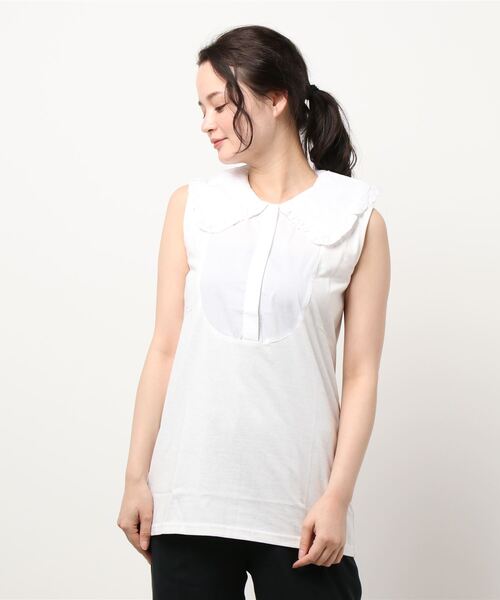 Factor=（ファクターイコール）の「つけ襟風ビックカラーノースリーブカットソー（付け襟・レディース・ホワイト系1/ホワイト系2/ブラック系1/ブラック系2・FREE）」の22枚目の写真