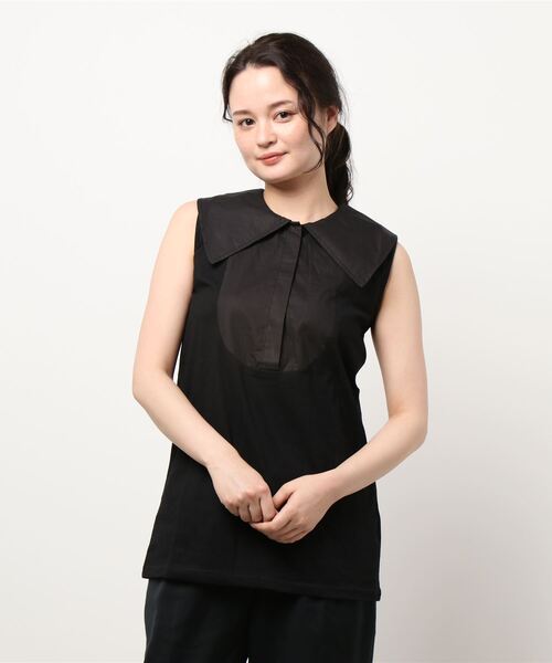 Factor=（ファクターイコール）の「つけ襟風ビックカラーノースリーブカットソー（付け襟・レディース・ホワイト系1/ホワイト系2/ブラック系1/ブラック系2・FREE）」の21枚目の写真