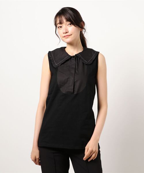 Factor=（ファクターイコール）の「つけ襟風ビックカラーノースリーブカットソー（付け襟・レディース・ホワイト系1/ホワイト系2/ブラック系1/ブラック系2・FREE）」の20枚目の写真