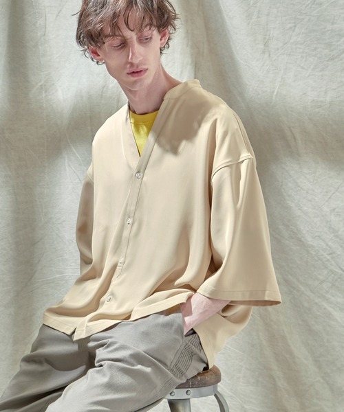 EMMA CLOTHES(エマクローズ)の「トロミオーバーサイズドルマン VネックスキッパーS/Sシャツ フハクカーディガン EMMA CLOTHES(カーディガン/ボレロ・メンズ・ネイビー/ブラック/グリーン系その他/ライトグレー/ブルー系その他/ベージュ・M/L)」の3枚目の写真