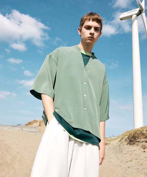 EMMA CLOTHES(エマクローズ)の「トロミオーバーサイズドルマン VネックスキッパーS/Sシャツ フハクカーディガン EMMA CLOTHES(カーディガン/ボレロ・メンズ・ネイビー/ブラック/グリーン系その他/ライトグレー/ブルー系その他/ベージュ・M/L)」の4枚目の写真