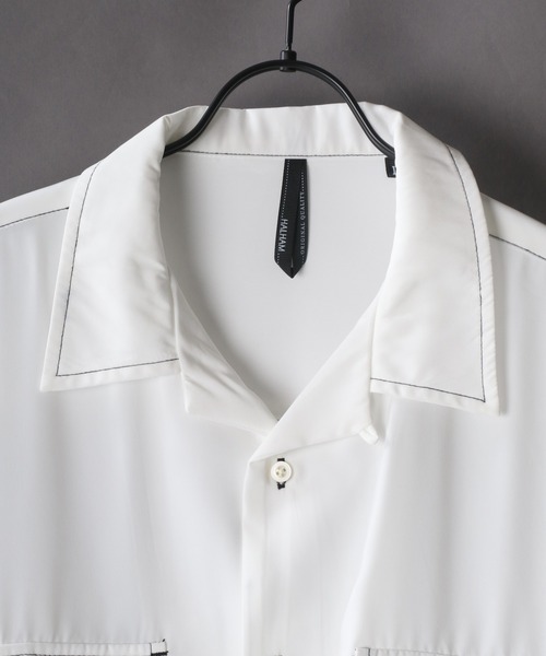 SITRY（シトリー）の「Silky Drape Half sleeve CPO  Open color Shirt/シルキードレープ ハーフスリーブ CPO オープンカラーシャツ（シャツ/ブラウス・メンズ・グレイッシュベージュ/ホワイト/ブラック/サックスブルー/グリーン/モカ/ダークグリーン/オフホワイト・M/L）」の19枚目の写真