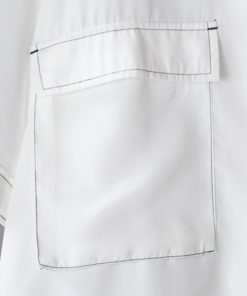 SITRY（シトリー）の「Silky Drape Half sleeve CPO  Open color Shirt/シルキードレープ ハーフスリーブ CPO オープンカラーシャツ（シャツ/ブラウス・メンズ・グレイッシュベージュ/ホワイト/ブラック/サックスブルー/グリーン/モカ/ダークグリーン/オフホワイト・M/L）」の20枚目の写真