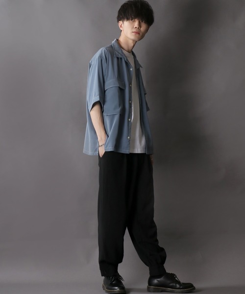 SITRY（シトリー）の「Silky Drape Half sleeve CPO  Open color Shirt/シルキードレープ ハーフスリーブ CPO オープンカラーシャツ（シャツ/ブラウス・メンズ・グレイッシュベージュ/ホワイト/ブラック/サックスブルー/グリーン/モカ/ダークグリーン/オフホワイト・M/L）」の18枚目の写真