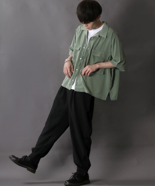 SITRY（シトリー）の「Silky Drape Half sleeve CPO  Open color Shirt/シルキードレープ ハーフスリーブ CPO オープンカラーシャツ（シャツ/ブラウス・メンズ・グレイッシュベージュ/ホワイト/ブラック/サックスブルー/グリーン/モカ/ダークグリーン/オフホワイト・M/L）」の12枚目の写真