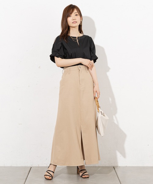 prose verse(プロズヴェール)の「フロントスリットロングスカート(スカート・レディース・オフホワイト/ベージュ/グリーン・フリ-)」の5枚目の写真