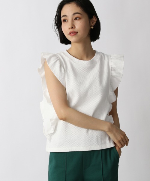 LOWRYS FARM（ローリーズファーム）の「ソデフリルＳＳ　947038（Tシャツ/カットソー・レディース・ブラック/ダークブラウン/ブルー/アイボリー・FREE）」の2枚目の写真