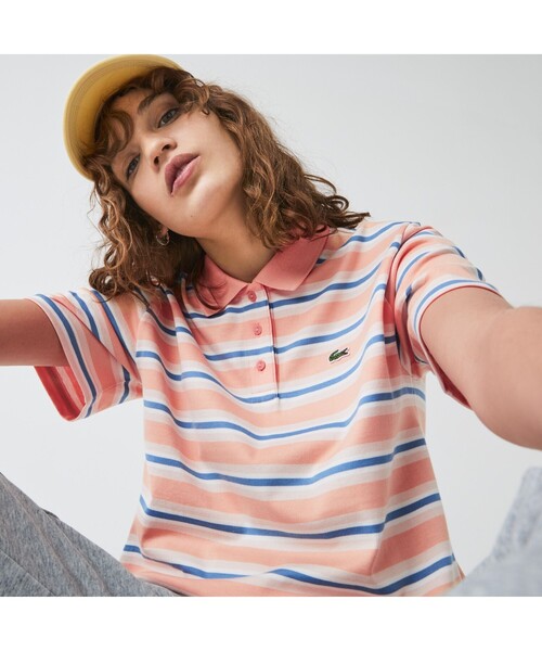 LACOSTE（ラコステ）の「ボーダーポロシャツ（半袖）（ポロシャツ・レディース・ピンク/ライトピンク/レモンイエロー・40/38/36/34）」の3枚目の写真