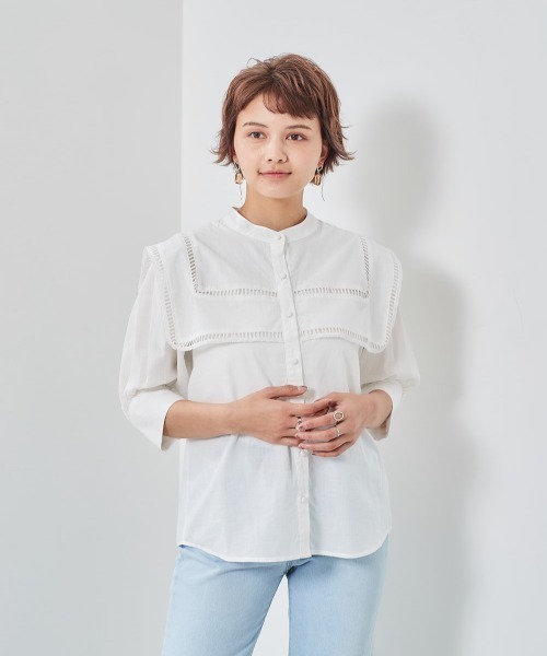 cepo（セポ）の「ハシゴレース　セーラーカラーブラウス（シャツ/ブラウス・レディース・オフホワイト/ブラック・M）」の3枚目の写真