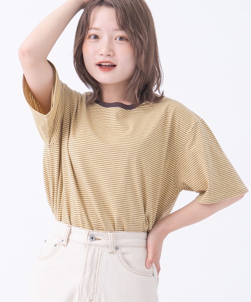 kutir（クティール）の「半袖ボーダーTシャツ（Tシャツ/カットソー・レディース・ライトグリーン/イエロー/ブラック/オレンジ・FREE）」の3枚目の写真