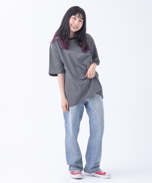 kutir（クティール）の「半袖ボーダーTシャツ（Tシャツ/カットソー・レディース・ライトグリーン/イエロー/ブラック/オレンジ・FREE）」の8枚目の写真