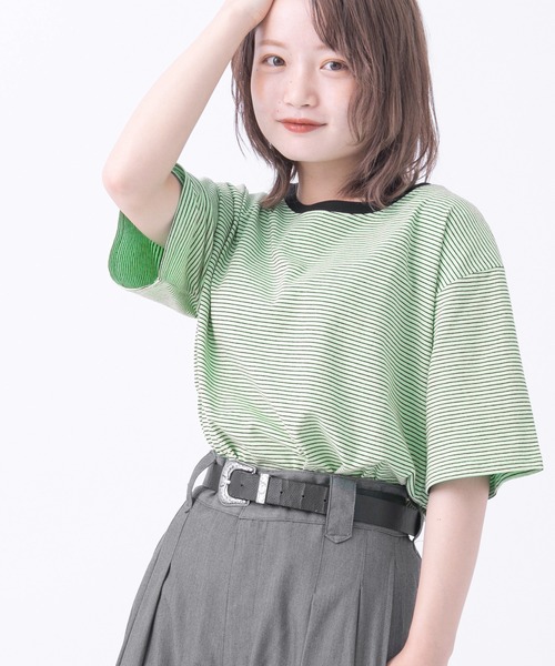 kutir（クティール）の「半袖ボーダーTシャツ（Tシャツ/カットソー・レディース・ライトグリーン/イエロー/ブラック/オレンジ・FREE）」の18枚目の写真