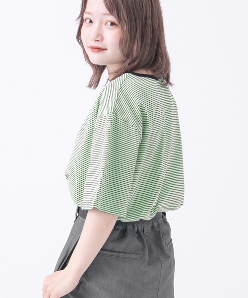kutir（クティール）の「半袖ボーダーTシャツ（Tシャツ/カットソー・レディース・ライトグリーン/イエロー/ブラック/オレンジ・FREE）」の19枚目の写真