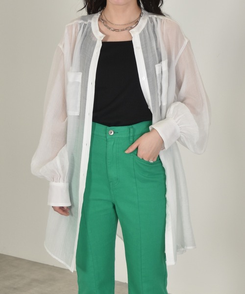 w closet(ダブルクローゼット)の「ギャザーシアーシャツ(シャツ/ブラウス・レディース・ホワイト/ライム/パープル/ピンク系その他・FREE)」の2枚目の写真