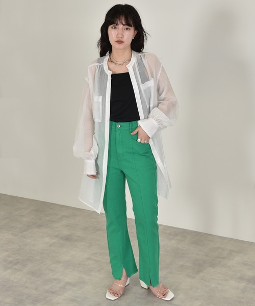 w closet(ダブルクローゼット)の「ギャザーシアーシャツ(シャツ/ブラウス・レディース・ホワイト/ライム/パープル/ピンク系その他・FREE)」の5枚目の写真